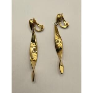 vintage Monet Goldtone Loose Ribbon Twist Dangle Clip On Earrings